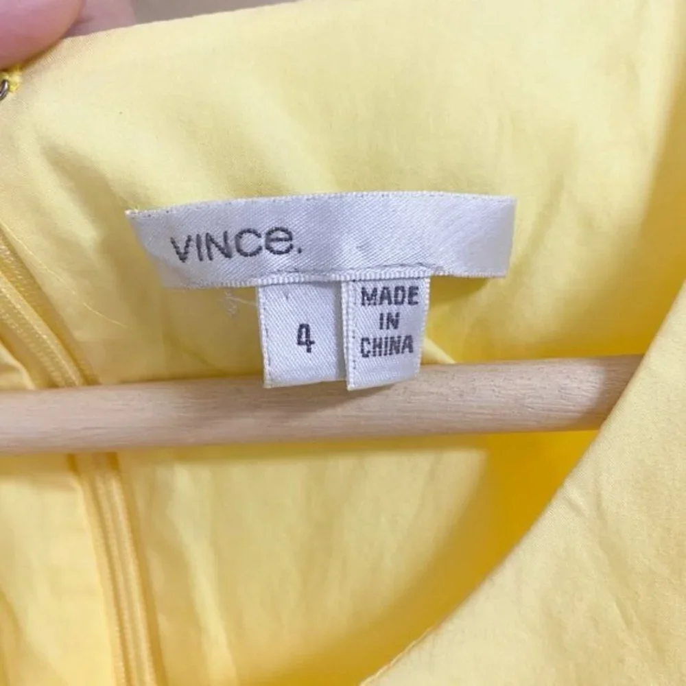 Vince yellow 100% cotton sleeve less straight cut dress